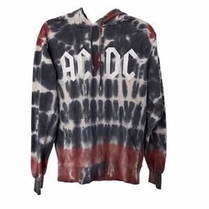 AC/DC Tie Dye Hoodie Men’s S Black Red Pullover Lightning Logo